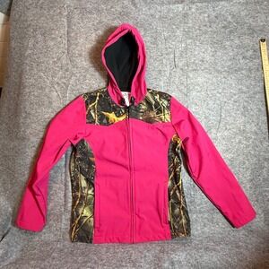 WFS Burly Girl Women Pink Camo Softshell Hooded Hunting Jacket Large